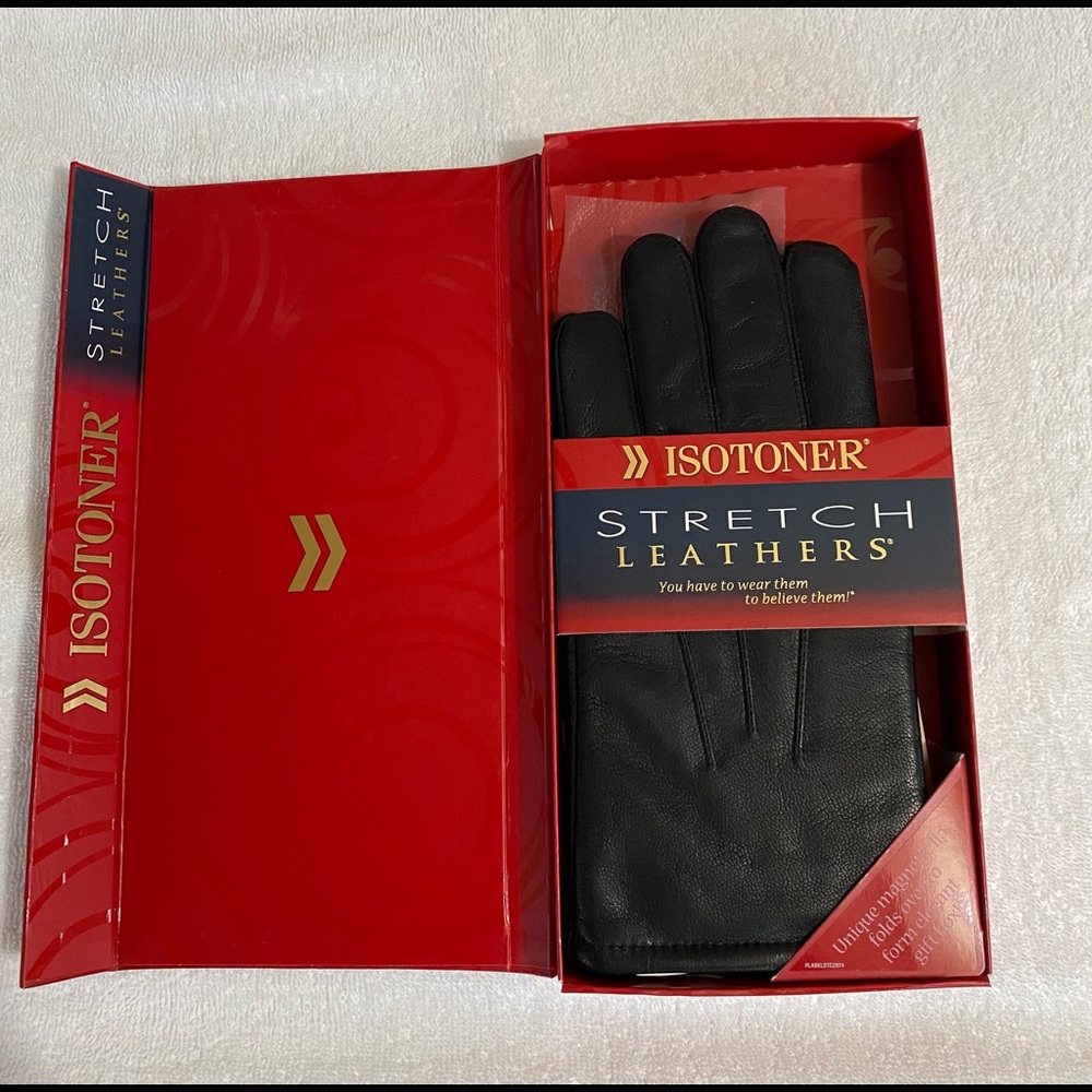 Isotoner Black Stretch Leather Gloves